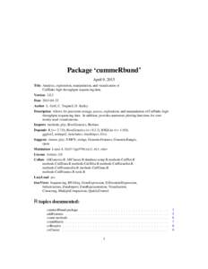 Package ‘cummeRbund’ April 9, 2015 Title Analysis, exploration, manipulation, and visualization of Cufflinks high-throughput sequencing data. VersionDate