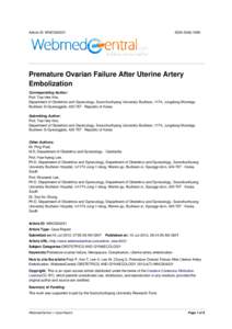 Article ID: WMC004231  ISSN[removed]Premature Ovarian Failure After Uterine Artery Embolization