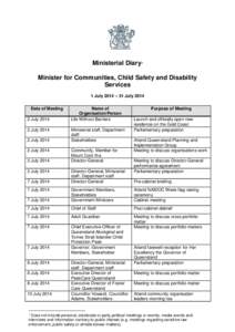 Ministerial Diary: Minister for Communities, Child Safety and Disability Services