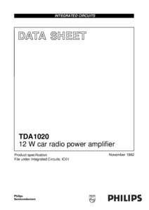 INTEGRATED CIRCUITS  DATA SHEET TDA1020 12 W car radio power amplifier
