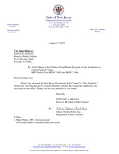 State of New Jersey DIVISION OF RATE COUNSEL 31 CLINTON STREET, 11TH FL P. O. BOX[removed]NEWARK, NEW JERSEY 07101