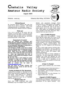 Chehalis  Valley Amateur Radio Society August 2004! Website: cvars.org
