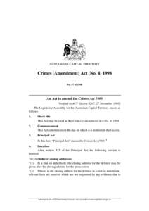 AUSTRALIAN CAPITAL TERRITORY  Crimes (Amendment) Act (No[removed]No. 57 of[removed]An Act to amend the Crimes Act 1900