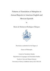 Patterns of Translation of Metaphor in Annual Reports in American English and Mexican Spanish By  Mar´ıa de Montserrat Rodr´ıguez M´arquez