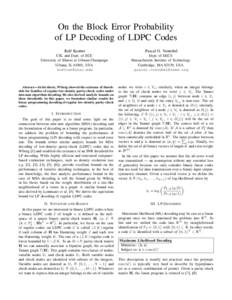 On the Block Error Probability of LP Decoding of LDPC Codes Ralf Koetter Pascal O. Vontobel