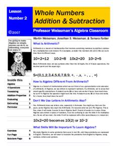 Whole Numbers Addition & Subtraction Lesson Number 2