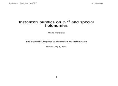 Instanton bundles on CP 3  M. Verbitsky Instanton bundles on CP 3 and special holonomies