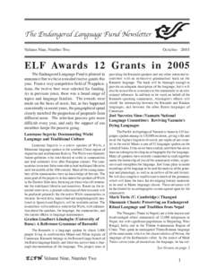 The Endangered Language Fund Newsletter Volume Nine, Number Two October[removed]ELF Awards 12 Grants in 2005