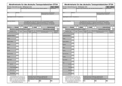 Abnahmekarte für das deutsche Tanzsportabzeichen DTSA Herr / Dame Erwerber-Unterzeichnung oben - Bedingungen unten Vorname
