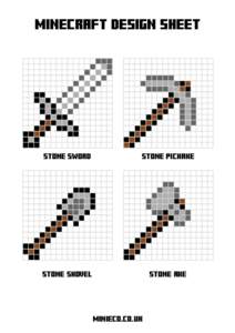 MINECRAFT DESIGN SHEET  STONE SWORD STONE PICKAXE