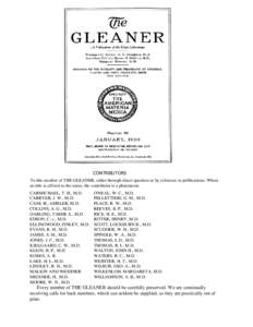 CONTRIBUTORS To this number of THE GLEANER, either through direct question or by reference to publications. Where no title is affixed to the name, the contributor is a pharmacist. CARMICHAEL, T. H., M.D. CARRYER, J. W., 