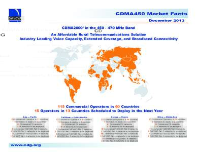 CDMA450 Market Facts December 2013 CDMA2000® in theMHz Band An Affordable Rural Telecommunications Solution Industry Leading Voice Capacity, Extended Coverage, and Broadband Connectivity