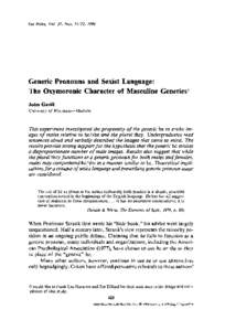 Sex Roles, Vol. 23, Nos, 1990  Generic Pronouns and Sexist Language: The Oxymoronic Character of Masculine Generics I John Gastii University of Wisconsin-Madison