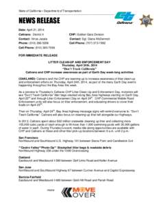 State of California • Department of Transportation  _______________________________________________________ ___  NEWS RELEASE
