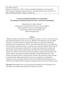 Last author version of Berendt, B. & Preibusch, SToward accountable discrimination-aware data mining: The importance of keeping the human in the loop – and under the looking-glass. Big Data, 5(2). DOI: 10.108