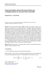 J Stat Phys:801–812 DOIs10955x Numerical Solution of Dyson Brownian Motion and a Sampling Scheme for Invariant Matrix Ensembles Xingjie Helen Li · Govind Menon