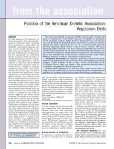 Position of the American Dietetic Association: Vegetarian Diets