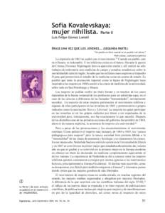 Sofía Kovalevskaya: mujer nihilista. Parte II Luis Felipe Gómez Lomelí