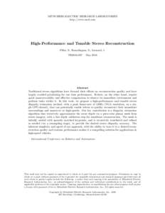 MITSUBISHI ELECTRIC RESEARCH LABORATORIES http://www.merl.com High-Performance and Tunable Stereo Reconstruction Pillai, S.; Ramalingam, S.; Leanard, J. TR2016-037