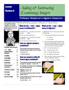 Lesson  Adding & Subtracting (Combining) Integers  Number 6