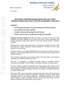 Southern Uranium Limited ABN: ASX Announcement ASX CODE: SNU