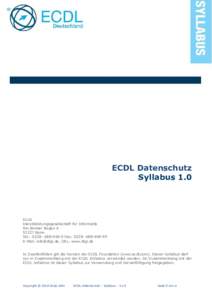 ECDL Datenschutz Syllabus 1.0 DLGI Dienstleistungsgesellschaft für Informatik Am Bonner Bogen 6
