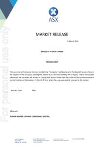For personal use only  MARKET RELEASE 21 MarchEnterprise Uranium Limited