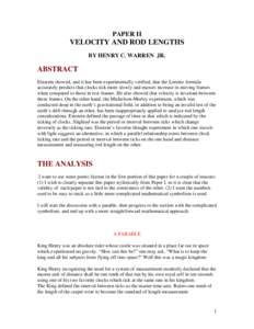PAPER II  VELOCITY AND ROD LENGTHS BY HENRY C. WARREN JR.  ABSTRACT