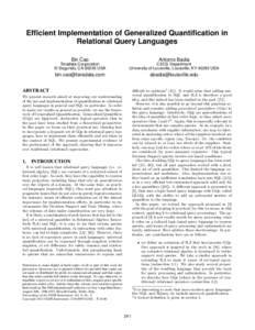 Efficient Implementation of Generalized Quantification in Relational Query Languages Bin Cao Antonio Badia