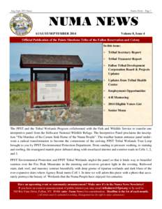 Aug.-Sept[removed]Issue  Numa News - Page 1 NUMA NEWS AUGUST/SEPTEMBER 2014