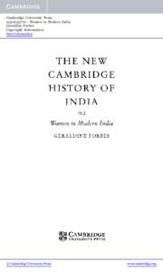 Cambridge University Press[removed]Women in Modern India Geraldine Forbes Copyright Information More information