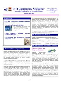 ETI Community Newsletter Innovative Solutions for the Networked Society Issue 02 - March 2003 In this Issue