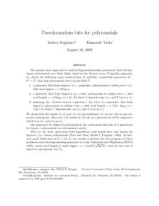 Pseudorandom bits for polynomials Andrej Bogdanov∗ Emanuele Viola†  August 10, 2007
