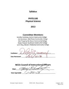 Nebraska Transfer Initiative  PHYS 1100 – Physical Science Updated: 2013 Page 1 of 4