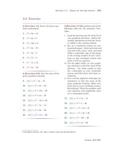 Section 5.3  Zeros of the Quadratic[removed]Exercises In Exercises 1-8, factor the given quadratic polynomial.