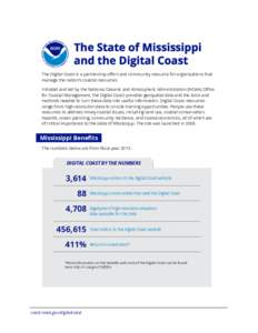 The State of Mississippi and the Digital Coast The Digital Coast is a partnership effort and community resource for organizations that manage the nation’s coastal resources. Initiated and led by the National Oceanic an