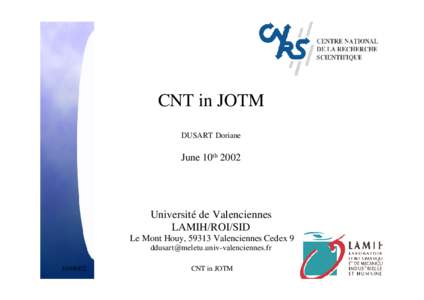 CNT in JOTM DUSART Doriane June 10thUniversité de Valenciennes