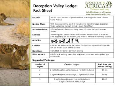 Deception Valley Lodge: Fact Sheet  www.footsteps-in-africa.com