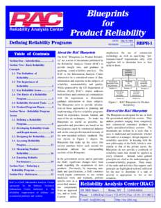 Reliability Analysis Center  Blueprints for Product Reliability