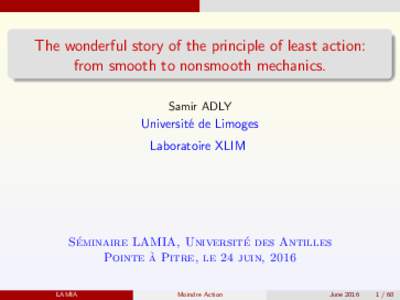 The wonderful story of the principle of least action: from smooth to nonsmooth mechanics. Samir ADLY Universit´e de Limoges Laboratoire XLIM