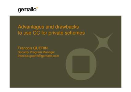 Advantages and drawbacks to use CC for private schemes Francois GUERIN Security Program Manager 