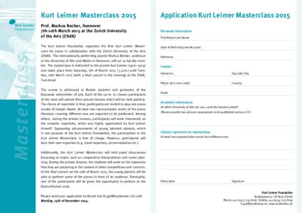 Masterclass  Kurt Leimer Foundation  Kurt Leimer Masterclass 2015