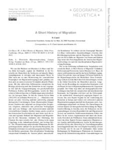 A Short History of Migration N. Carrel Universit´e de Neuchˆatel, Avenue du 1er-Mars 26, 2000 Neuchˆatel, Switzerland Correspondence to: N. Carrel ([removed])  Livi-Bacci, M.: A Short History of Migration,
