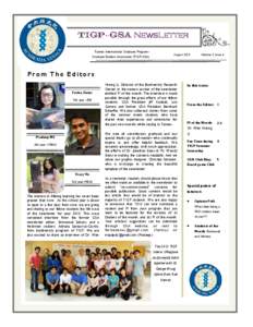 TIGP-GSA NewsLetter Taiwan International Graduate ProgramGraduate Student Association (TIGP-GSA) August[removed]Volume 2, Issue 4