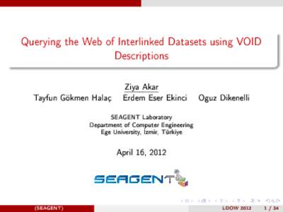 Querying the Web of Interlinked Datasets using VOID Descriptions Tayfun Gökmen Halaç  Ziya Akar