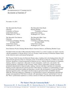 November 19, 2014  The Honorable Ron Wyden Chairman Committee on Finance United States Senate