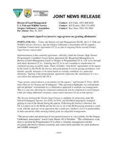 CCA signed to conserve sage-grouse on grazing allotments