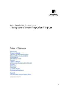 Aviva Canada Inc. Privacy Policy  Taking care of what’s important to you Table of Contents Introduction