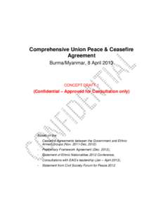 Comprehensive Union Peace & Ceasefire Agreement Burma/Myanmar, 8 April 2013 CONCEPT DRAFT 1