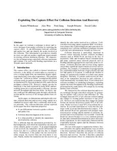 Exploiting The Capture Effect For Collision Detection And Recovery Kamin Whitehouse Alec Woo  Fred Jiang